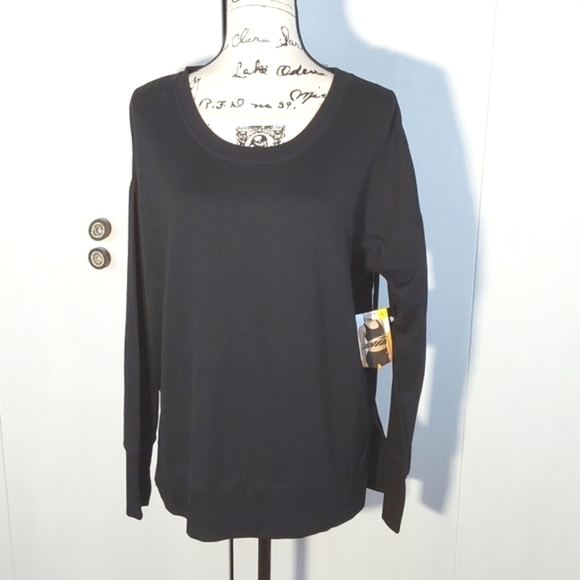 Avia-  Black Oversized Sweatshirt Side Slits Thumbholes Minimalist Sz.L - Picture 1 of 9